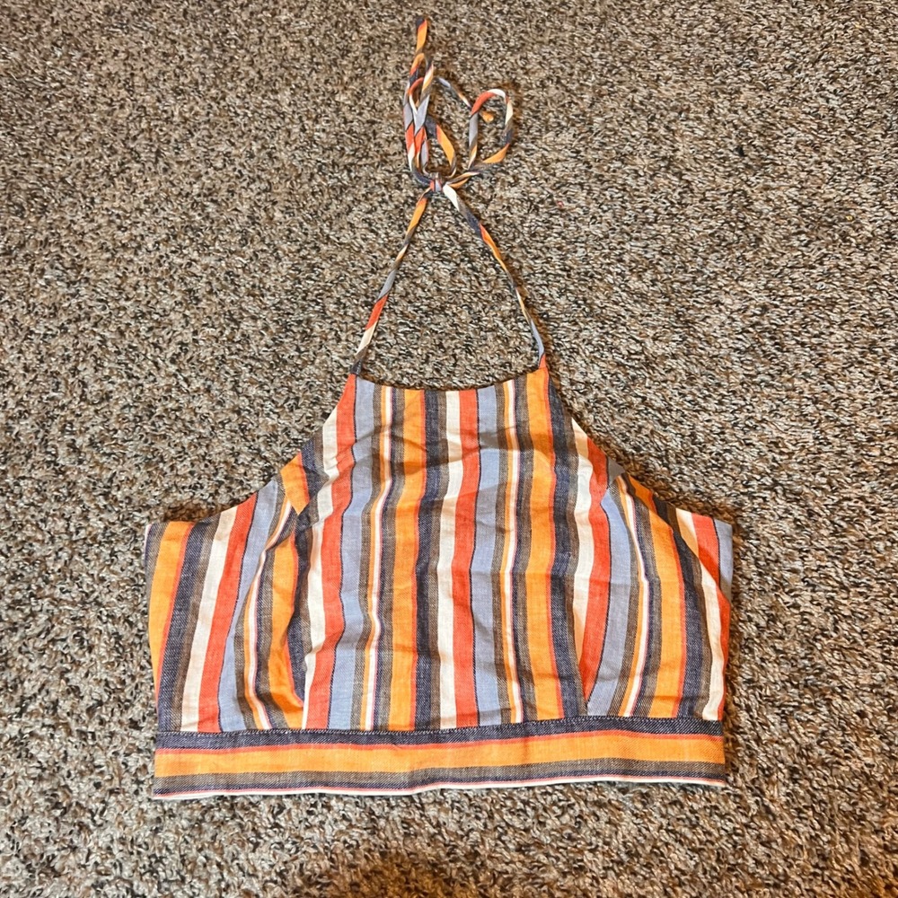 Le Lis Collection Striped Halter Top Sleeveless Casual Crop Top Size S